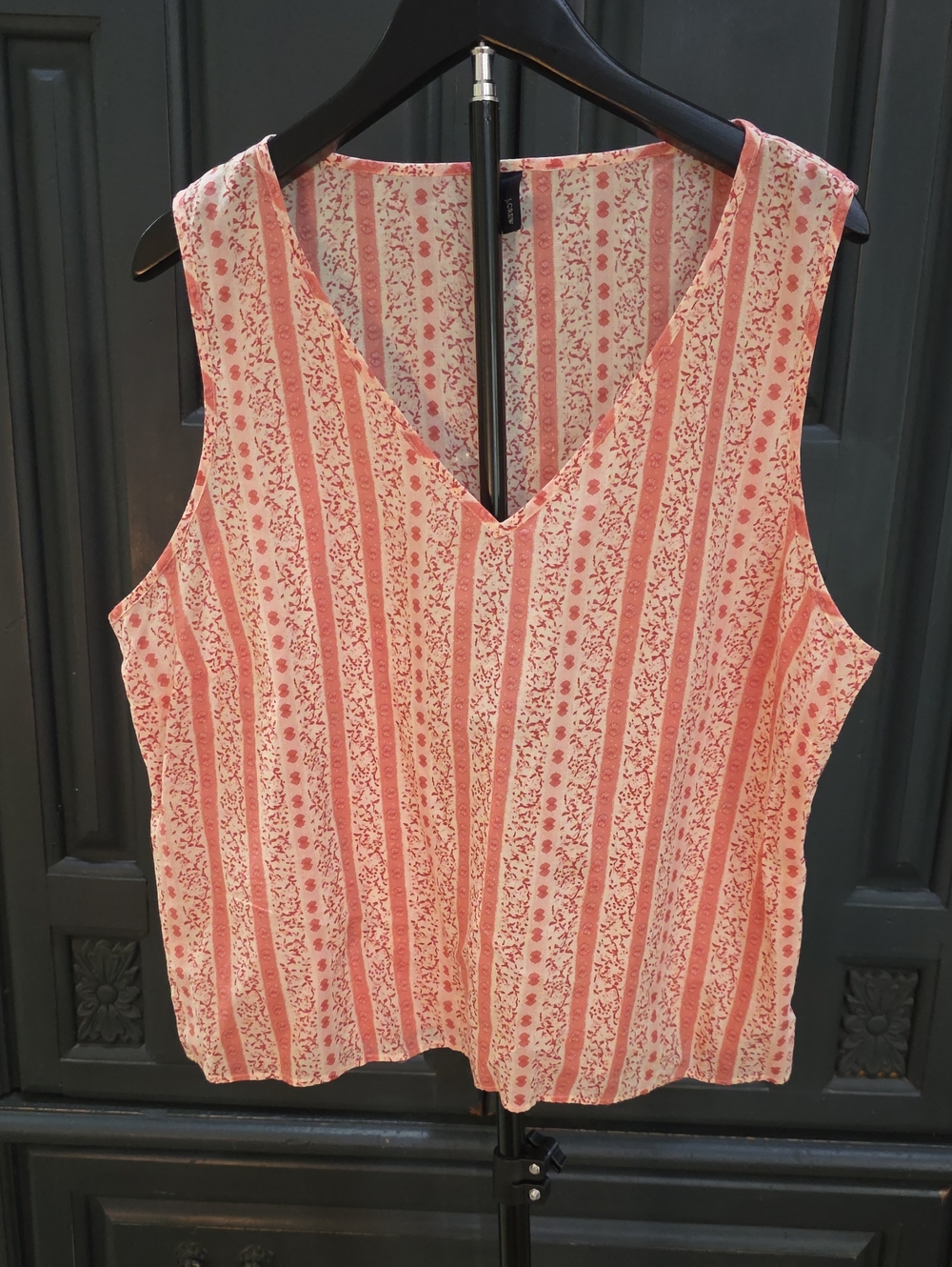 j Crew Sleeveless V-Neck Pink Stripe Floral Tank Top Womens